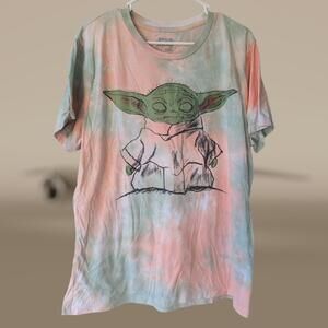 Star Wars The Mandalorian Din Grogu Baby Yoda Pink and Blue Tie-Dye T-Shirt XL